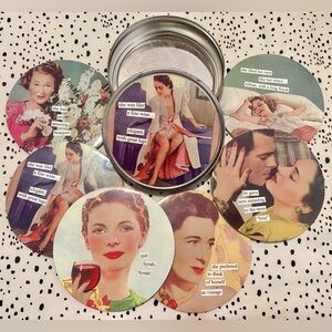 Anne Taintor Coaster Set, 6 Piece Set in Tin, Vintage Vignette 2002, Retro Women